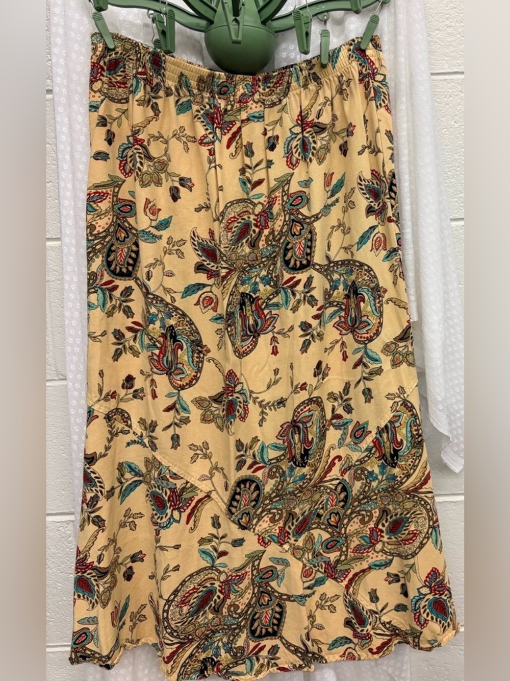 Whimsical Garden Fairy Butter Yellow Paisley Flowy Maxi Skirt